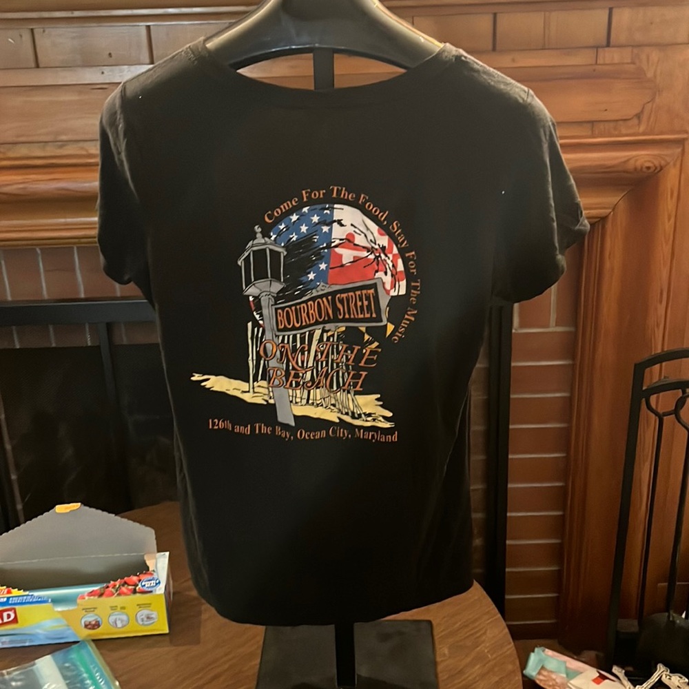 Destination Tshirt Ocean City, MD Bourbon Street on the beach, black v neck